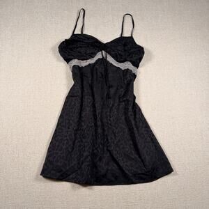 women's cheetah black slip dress lace medium flowy short sweetheart M zip up